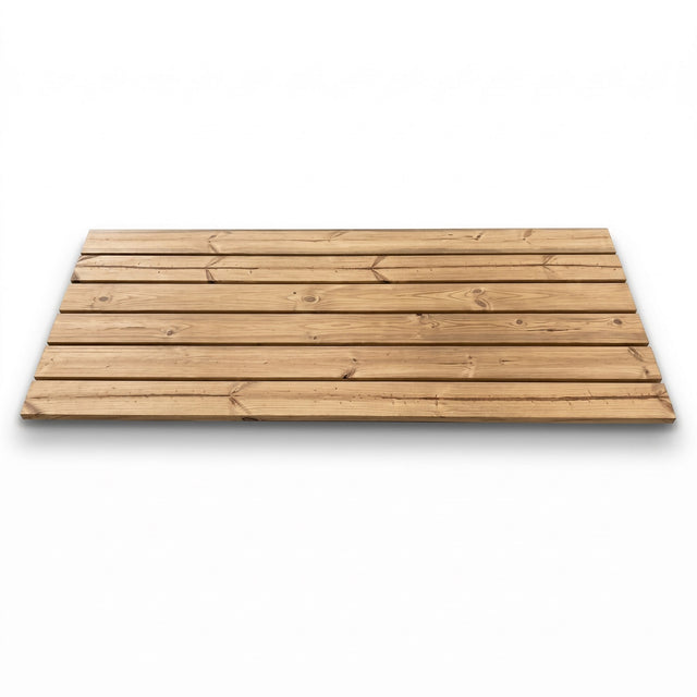 Floor kit for SaunaLife E7 barrel sauna, thermo-wood slat platform top view