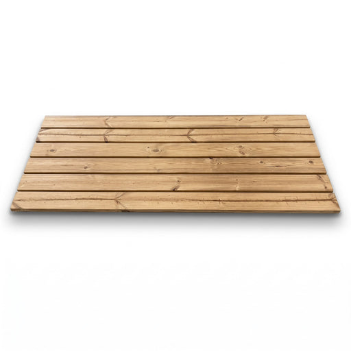 SaunaLife E8 barrel sauna floor kit, slatted cedar duckboard top view