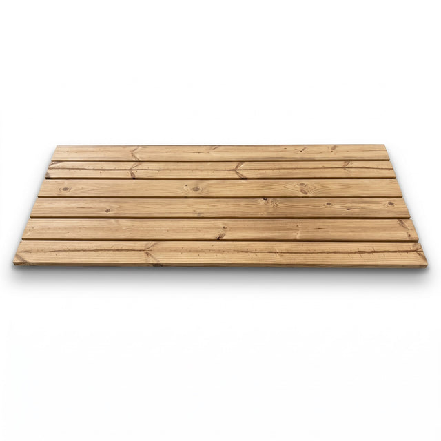 SaunaLife E8 barrel sauna floor kit, slatted cedar duckboard top view