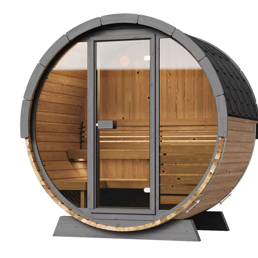 SaunaLife EE6G | 4 Person Sauna Barrel with Glass Front - Topture