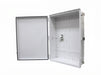 SaunaLife waterproof electrical enclosure shown open with interior mounting plate
