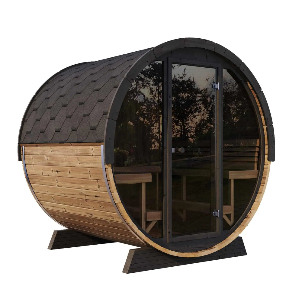 SaunaLife EE8G barrel sauna with full-glass front