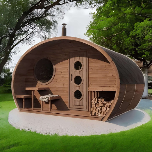SaunaLife G11 | 8 Person Outdoor HobHouse Barrel Sauna w/ Changing Room - Topture
