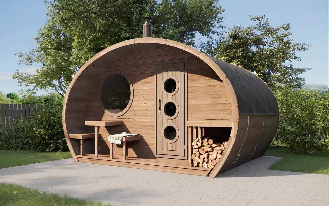 SaunaLife G11 | 8 Person Outdoor HobHouse Barrel Sauna w/ Changing Room - Topture