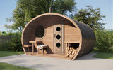SaunaLife G11 | 8 Person Outdoor HobHouse Barrel Sauna w/ Changing Room - Topture