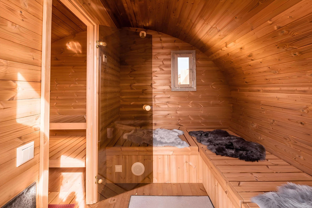 SaunaLife G11 | 8 Person Outdoor HobHouse Barrel Sauna w/ Changing Room - Topture