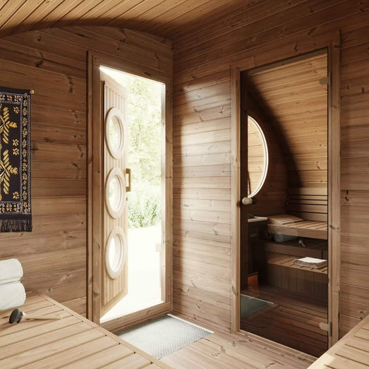 SaunaLife G11 | 8 Person Outdoor HobHouse Barrel Sauna w/ Changing Room - Topture