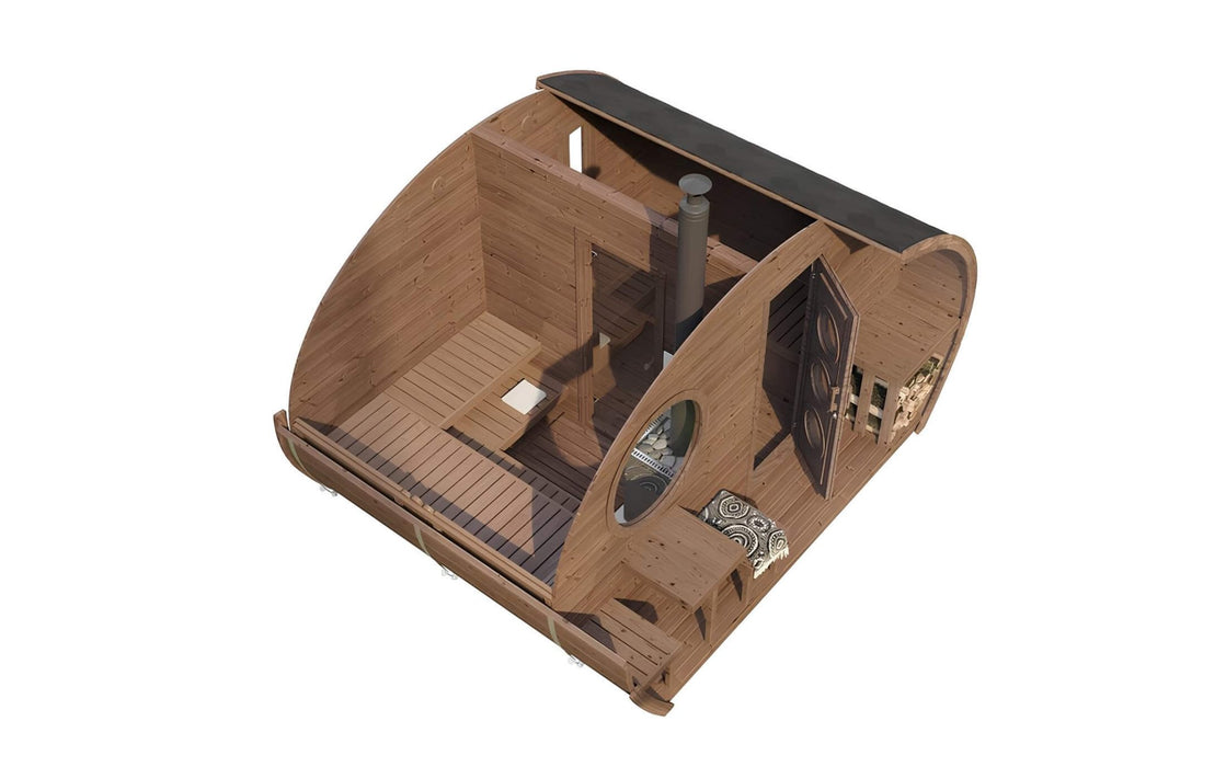 SaunaLife G11 | 8 Person Outdoor HobHouse Barrel Sauna w/ Changing Room - Topture
