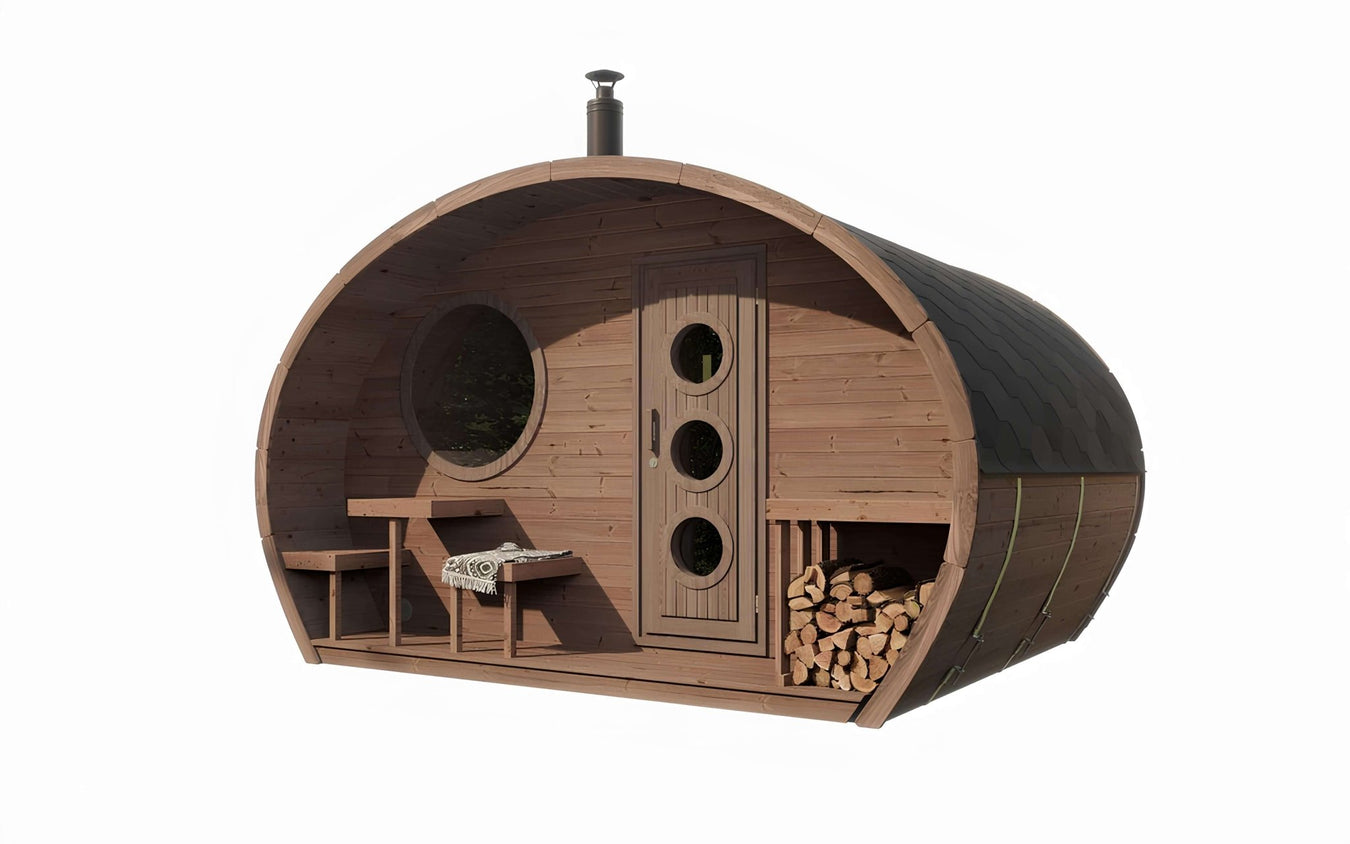 SaunaLife G11 | 8 Person Outdoor HobHouse Barrel Sauna w/ Changing Room - Topture