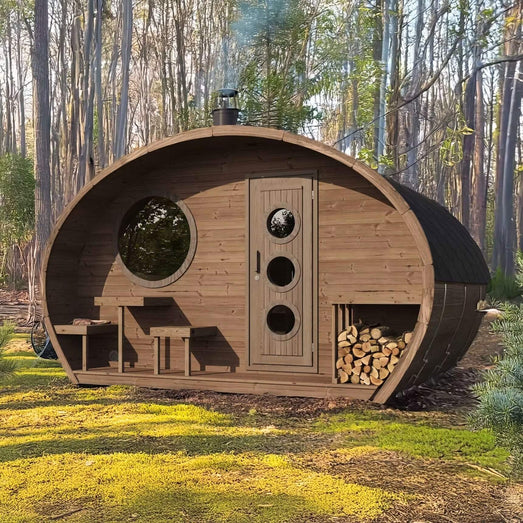 SaunaLife G11 | 8 Person Outdoor HobHouse Barrel Sauna w/ Changing Room - Topture