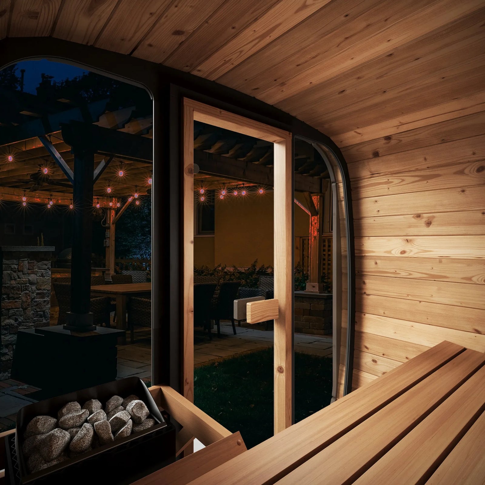 Interior view of CL4G sauna showing Thermo-Aspen benches