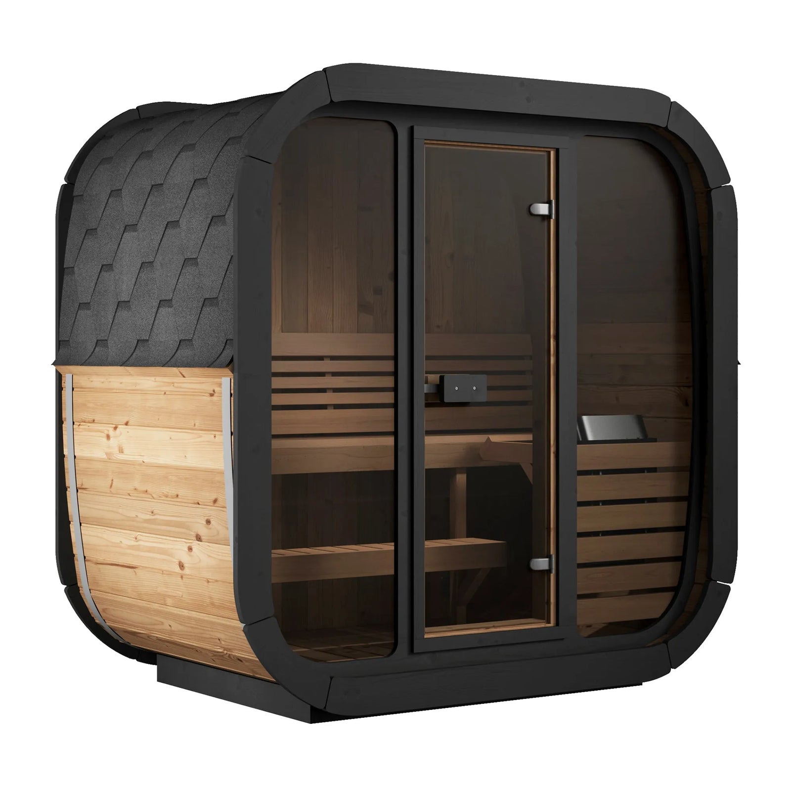 SaunaLife CL4G 3-person outdoor cube sauna with glass front
