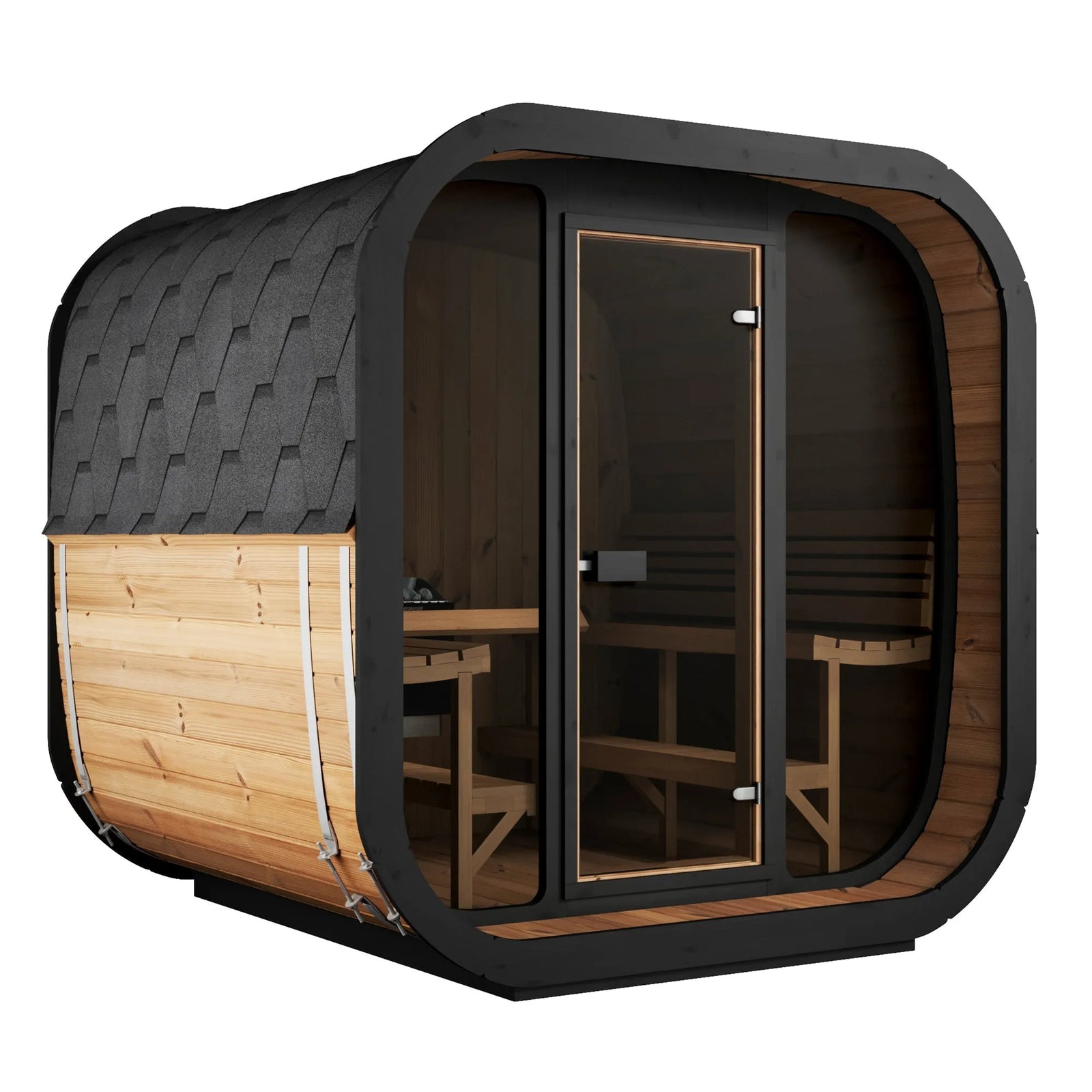 SaunaLife CL7G 6-person outdoor cube sauna with glass front
