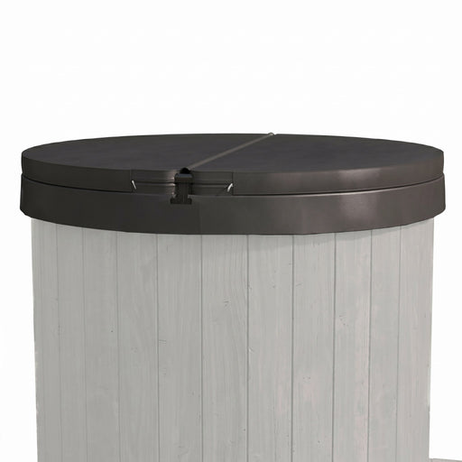 Close-up of SaunaLife S1 hinged two-piece plunge tub cover lid