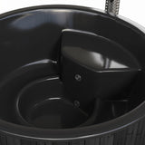 Close-up of black SaunaLife S6 hot tub interior seat and drain
