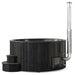 SaunaLife S6 hot tub in black wood finish with steps and chimney