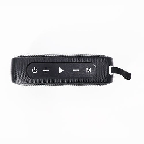 Top of the SaunaLife Verse speaker: power, volume, play and mode buttons