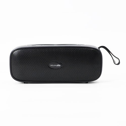 SaunaLife Verse Bluetooth sauna speaker, front view of the black silicone case