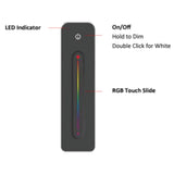 SaunaLife X7MOOD RGB remote diagram labeling on/off, dimming and touch slide