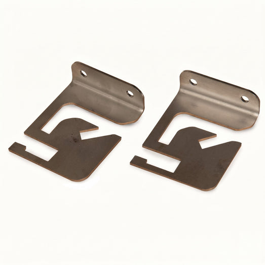 Pair of stainless steel mounting brackets supplied with the SaunaLumin Ambiance System