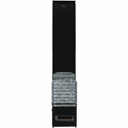 Saunum Air 5 black electric sauna heater with full climate equalizer column, front view