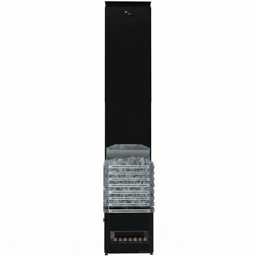 Saunum Air 5 black electric sauna heater with full climate equalizer column, front view
