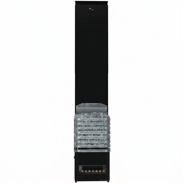 Saunum Air 5 black electric sauna heater with full climate equalizer column, front view