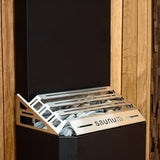 Saunum Air 7 heater stainless equalizer vent and stone basket detail