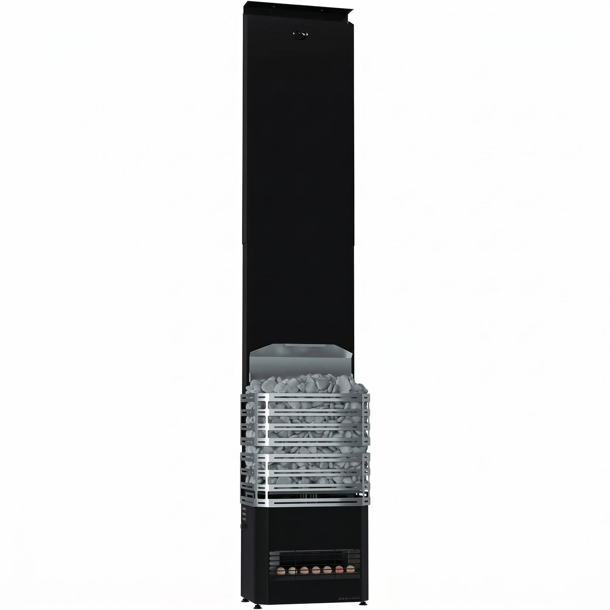 Saunum Air 7 black sauna heater with tall climate equalizer tower, front view