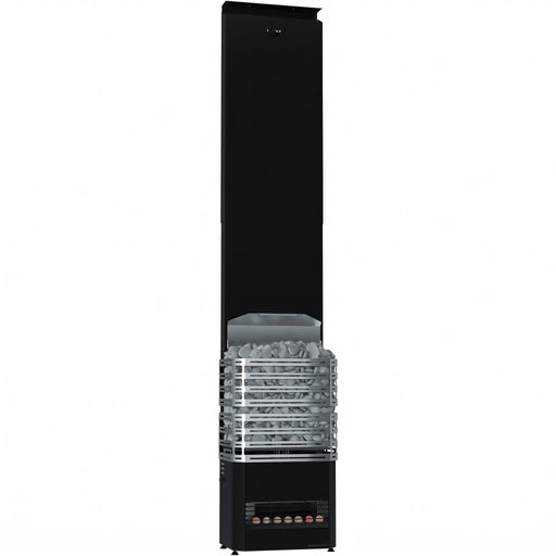 Saunum Air 7 black sauna heater with tall climate equalizer tower, front view