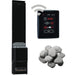 Saunum Air package layout with black heater, WiFi controller display and sauna stones