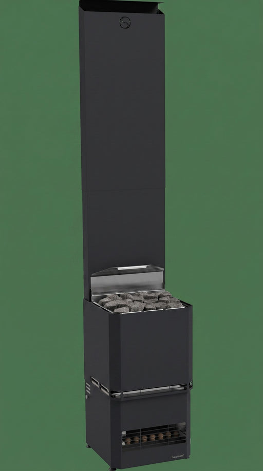 Saunum Air L 10 black heater tower with climate equalizer and stone basket