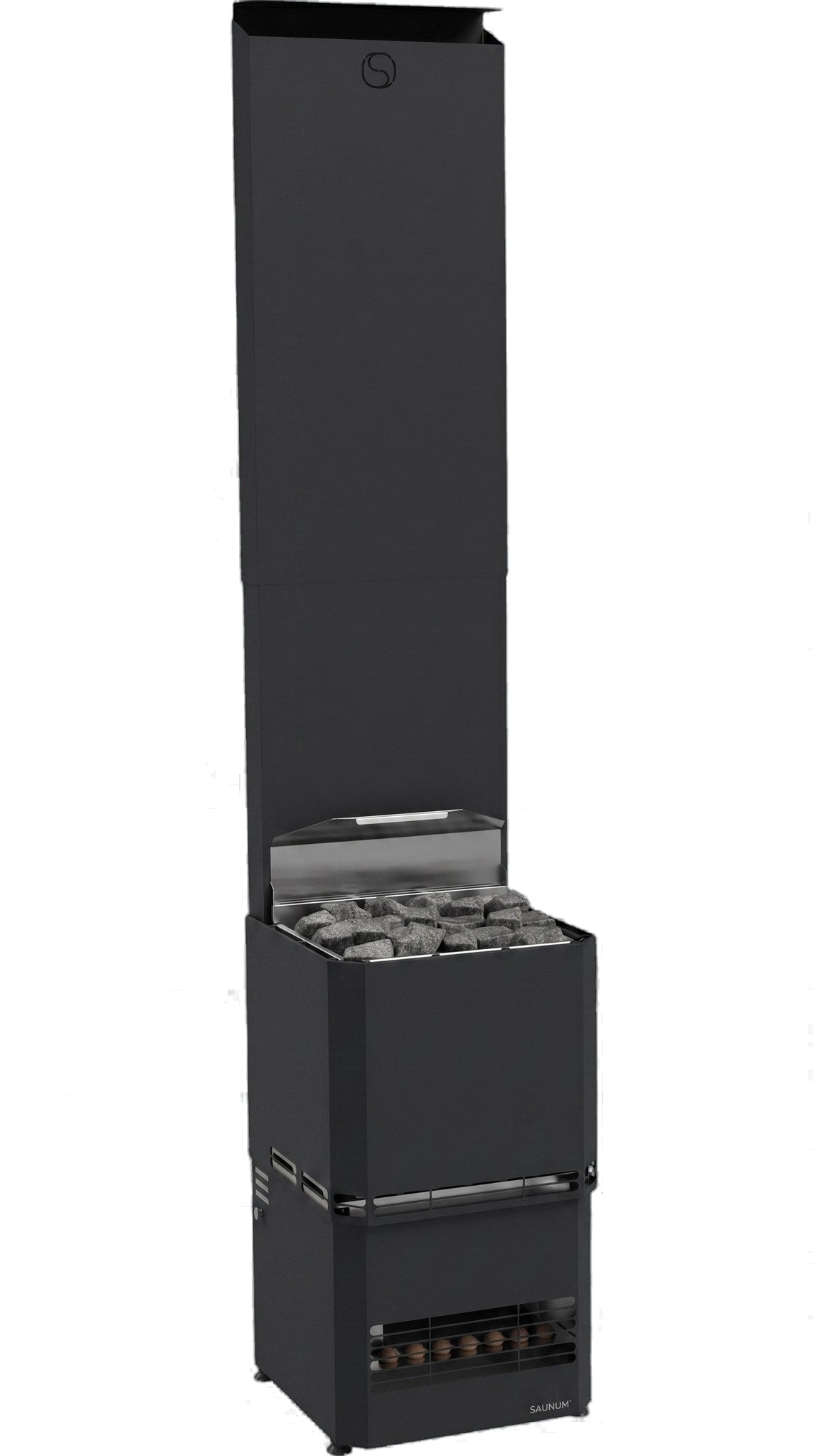 Saunum Air L 13 electric sauna heater with full climate equalizer column on a white background