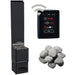 Saunum Air L heater with WiFi touchscreen controller showing settings and sauna stones