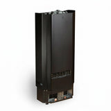 Angled view of the Saunum Air Perfect black electric sauna heater with stones