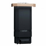 Saunum Air Perfect heater with wood top cap and stones above the unit