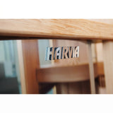 Harvia branded logo decal on SunRay Aston 200TN sauna heater guard