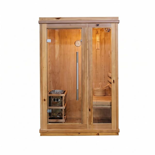 SunRay Aston 200TN cedar indoor sauna front view with glass door