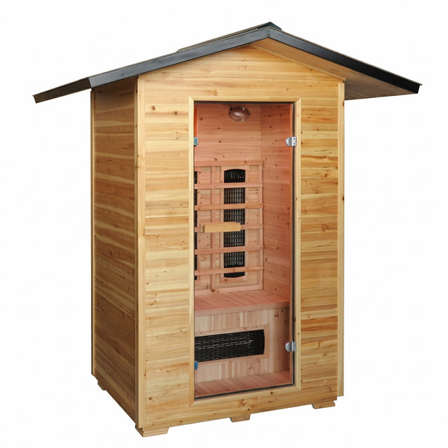 Sunray Burlington 200D3 two-person outdoor infrared sauna front exterior