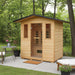 Sunray Cayenne 400D3 outdoor sauna set on a patio in a green garden