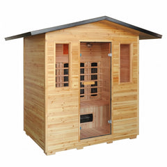 Sunray Cayenne 400D3 four person cedar outdoor infrared sauna front view