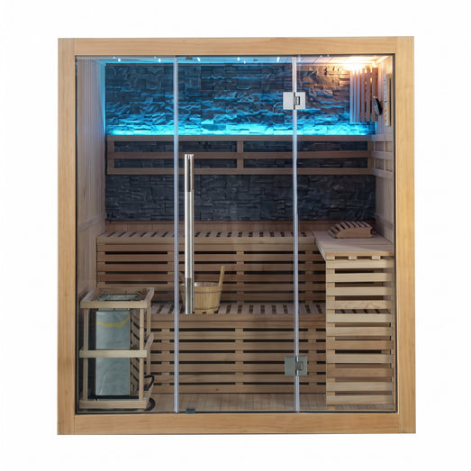 SunRay Galaxie 4-person indoor sauna, front view on a white background
