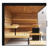 ThermaSol Lumaria indoor sauna bench layout and glass door detail