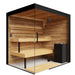 ThermaSol Lumaria indoor sauna glass front with tiered cedar benches