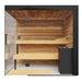 Interior of the ThermaSol Lumaria sauna showing the black Harvia heater