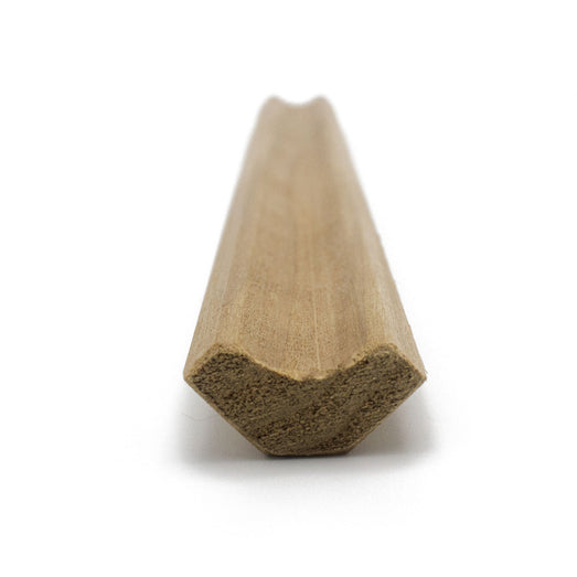 Thermo-Aspen 1x2 Inside Corner Trim piece, end view showing the angled profile and the groove in the top