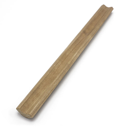 Thermo-Aspen 1x2 Inside Corner Trim piece, angled view showing face grain and the curved notch at the far end