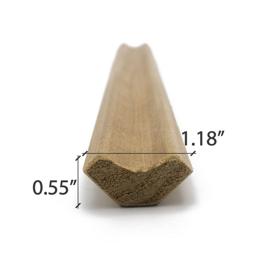 Thermo-Aspen 1x2 Inside Corner Trim piece, end cross-section with width and height dimensions marked