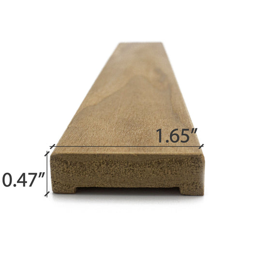 Thermo-Aspen 1x2 Door Trim piece in end view with width and thickness dimensions marked, extending back along the face grain