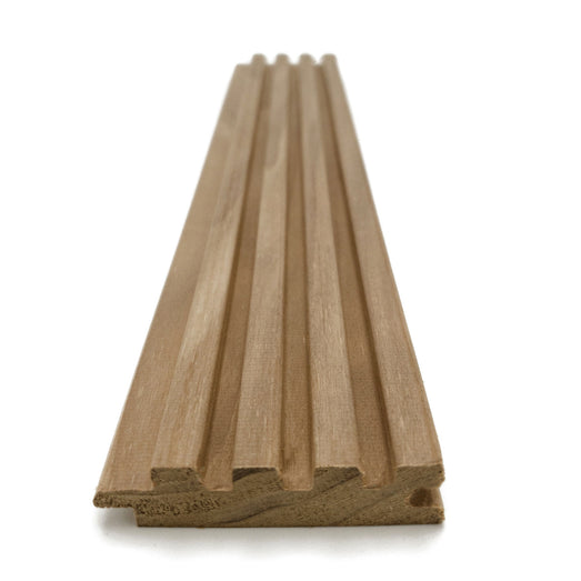 Thermo-Aspen 1x3 tongue-and-groove paneling board, end view showing the stepped rib profile and tongue edge